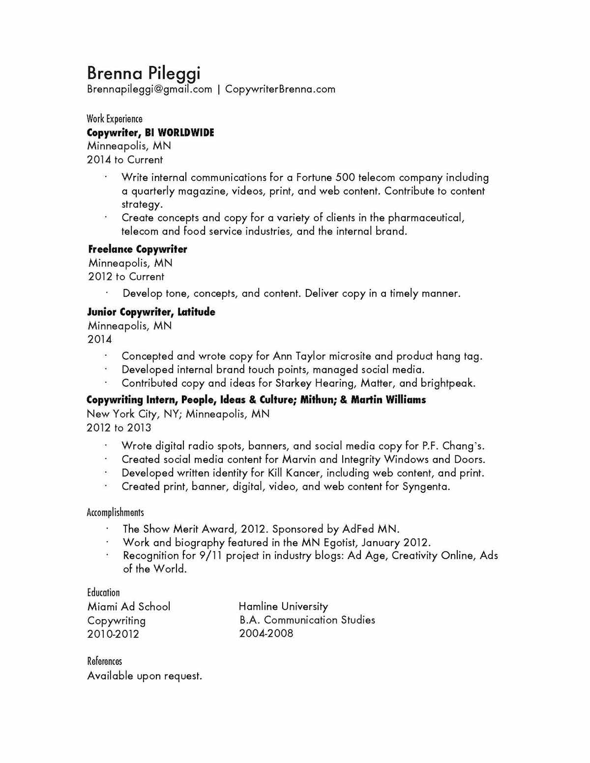 Resume For Junior Copywriter Resume For Junior Copywriter